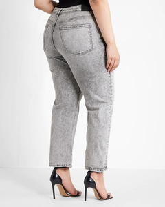 Pantalones casuales de alta calidad para mujer Jeans de mezclilla Boyfriend destruidos Tallas grandes Jeans ajustados <span class=keywords><strong>grises</strong></span> de tiro alto - Product Image 4