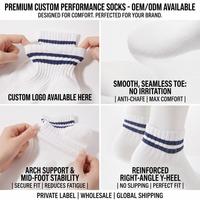 Chaussettes de sport rayées personnalisées avec logo, faible MOQ, respirantes, en coton peigné, vente en gros directe d'usine OEM ODM