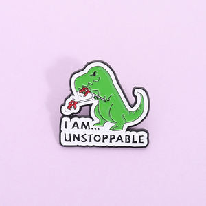 Sming Pins I Am Unstopable Dinosaurier T-rex Tyrannosaurus Esmalte Pin Cool Cute Animal Broche Solapa Insignia Joyería divertida - Product Image 3