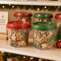 Seau en plastique PP vide de qualité alimentaire avec couvercle, personnalisable, pour biscuits, bonbons et snacks, idéal pour Noël (vente en gros)