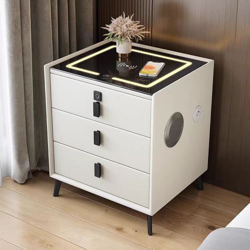 Luxury Smart Bedside Table with LED Light & Wireless Charging – Modern Nightstand with Storage for Bedroom Home Furniture