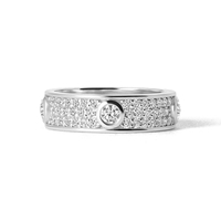 Cincin Perak Sterling 925 Berlapis Emas 14K dengan Batu CZ Model Eternity Band Bulat untuk Wanita, Cocok untuk Pertunangan dan Pernikahan