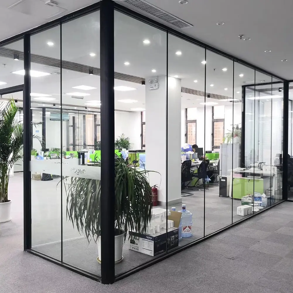 Soundproof Tempered Glass Partition Wall for Meeting Rooms Offices for Hotels Schools Warehouses Office Glass Wall Partitions