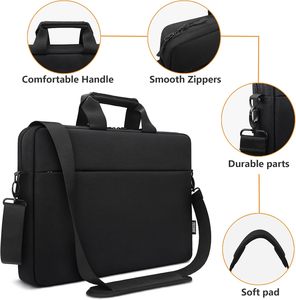 Sac pour ordinateur portable, étui imperméable pour ordinateur portable, sacoche, sacoche avec bandoulière pour ordinateur portable, étui de transport, noir - Product Image 5