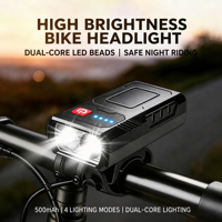 Lampes de vélo à LED, phare avant de vélo, affichage de la puissance, VTT, montagne, étanche, USB, lampe avant de vélo à LED