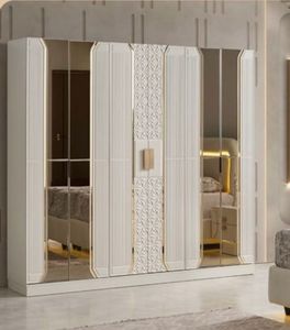 <span class=keywords><strong>Armoire</strong></span> six portes de style crème français avec miroir, grande capacité, en bois massif, pour <span class=keywords><strong>chambre</strong></span> principale, personnalisable - Product Image 4