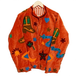 Suzani Embroidery Handmade Floral <b>Velvet</b> Eco-Friendly Breathable Women's <b>Quilted</b> Jacket Cotton Lining Mandarin - Product Image 1