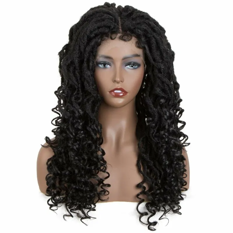 Commercio all'ingrosso Locs capelli ricci intrecciati a mano 4 x4 parrucca anteriore in pizzo sintetico dea Faux Locs ricci Crochet trecce parrucca per le donne nere