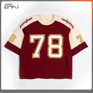 T-shirt graphique imprimé par transfert thermique brodé Street Wear, coupe ample et courte, maillot de hockey sur glace sportif personnalisé, 100% coton, imperméable - Product Image 2