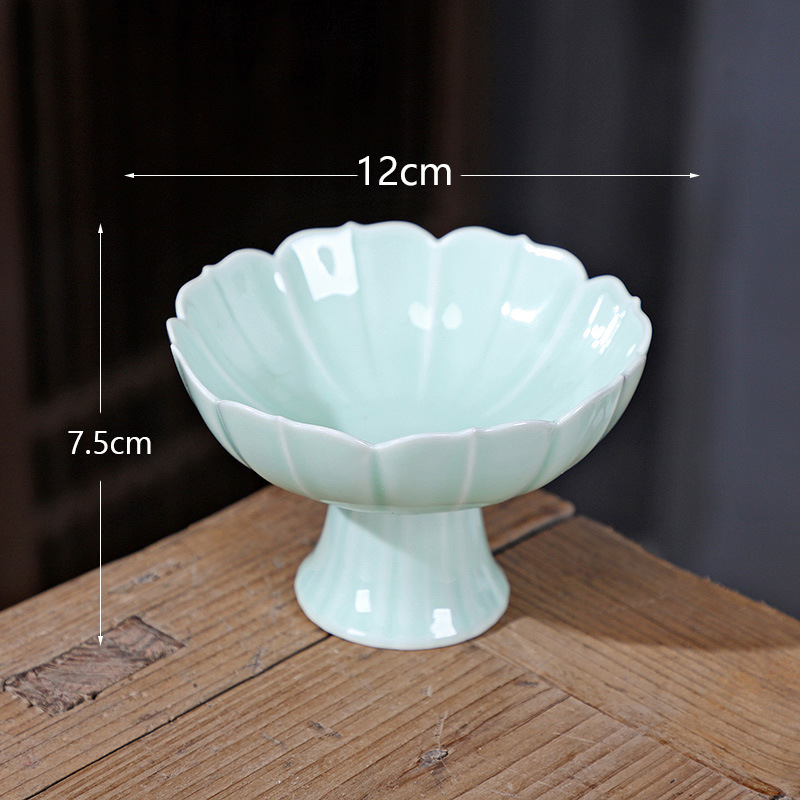 Plato Qingfeng de Pie Alto - [Verde Ciruela] Tamaño Mediano