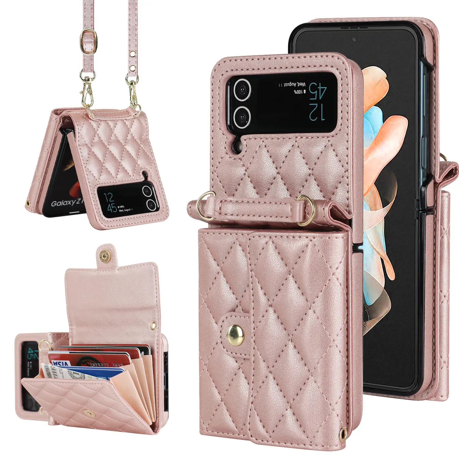 Pour Samsung Galaxy Z Flip 5 Portefeuille en cuir Carte Cross Body Phone Case Marque Designer Case Z Flip 4