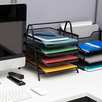 Organiseur de bureau à 4 niveaux en métal, avec plateaux à lettres et rangement pour documents