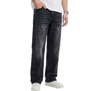 ARZINEN INDUSTRY Jean ample à jambe large pour homme 100% Coton Imperméable Noir Denim Uni Vintage Hip Hop Décontracté - Product Image 1