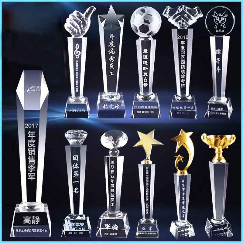 JY Piala Kristal Desain Bebas Kelas Tinggi Harga Murah Piala Penghargaan Kaca Kustom