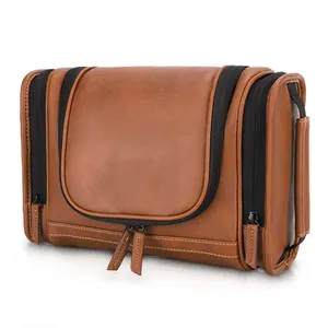 Sac de voyage de toilette pour homme, en cuir imperméable de qualité supérieure, marron