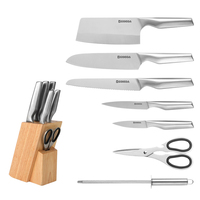 Ensemble de 8 couteaux de cuisine en acier inoxydable 3Cr13 410, manche creux, couteau de chef, hachoir, couteau à pain, ciseaux, ambidextre, compatible lave-vaisselle