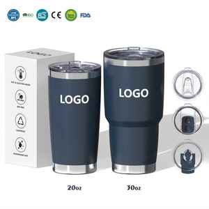 Gobelet isotherme à double paroi avec revêtement en poudre, personnalisé avec logo, 20 oz, 30 oz, en acier inoxydable, tasse à café de voyage avec couvercle - Product Image 1