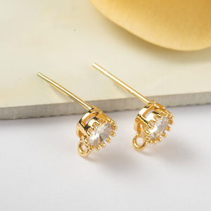 Pendientes de Oro Sólido de 14K con Circonita y Engaste de Garras, Aro Abierto para Fabricación de Joyería DIY |   Pendientes de Corazón Minimalistas de Lujo para Mujer, Uso Diario, 0.2g - Product Image 1
