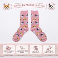 Chaussettes Jacquard Confortables pour Femmes, Couleur Personnalisée, Logo Personnalisé, Motif Chat Cartoon, Chaussettes en Coton Peigné Tricoté pour la Vie Quotidienne