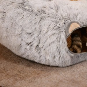 Gray Plush Cat <b>Bed</b> Round 85x85x26cm Faux Fur Warm Pet <b>Bed</b> For Cats All Season Use - Product Image 4