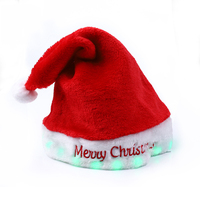 Chapeau de Noël LED personnalisé pour le Nouvel An, accessoire de fête d'hiver en coton pelucheux imprimé, Père Noël unisexe adulte