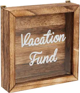 Fonds de vacances Tirelire d'épargne de voyage pour adultes, enfants, boîte de rangement en bois à mémoire d'aventure
