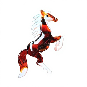Figura de Caballo de Cristal Hecha a Mano, Escultura de Animal con Crin y Cola Marrones y Blancas, Decoración para el Hogar - Product Image 1