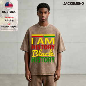 T-shirt Oversize in Cotone Lavato con Stampa 'I Am Black History', Abbigliamento Casual Retrò, Maglietta per Uso Quotidiano, Magazzino USA, Vendita all'Ingrosso - Product Image 1