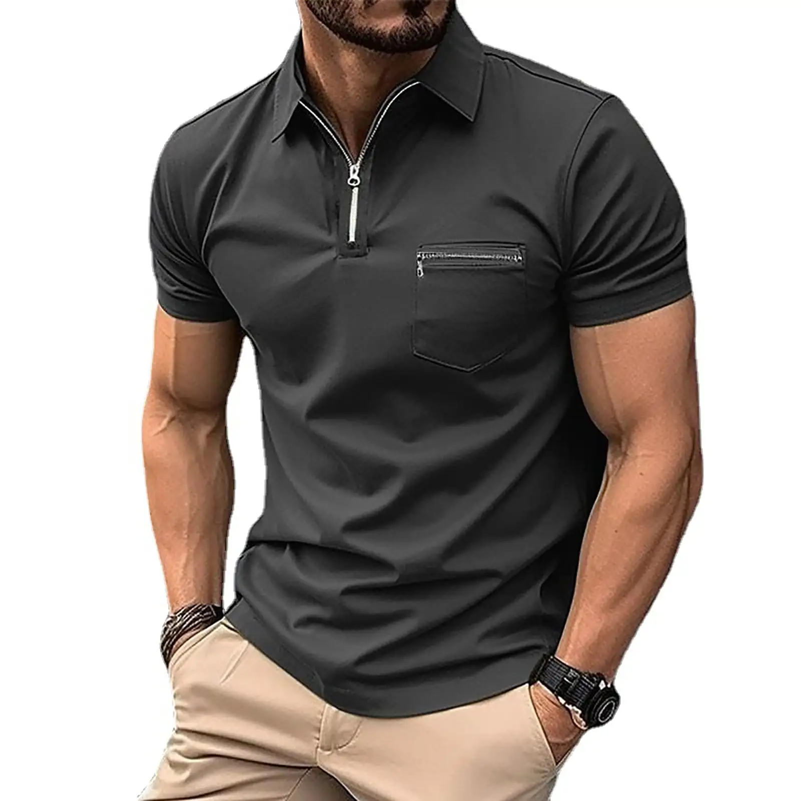 Chemise POLO personnalisée de haute qualité pour hommes avec motif floral à manches courtes et poche zippée sur la poitrine impression numérique en tissu tricoté