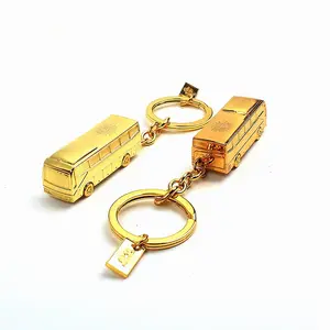 Supplier Low MOQ Unique Electroplate Bus Shaped Laser Word Logo Metal Keychain for Gifts Souvenir