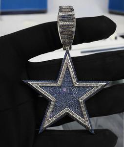 Collar con Colgante de Estrella de Moissanita Azul de Calidad Premium, Joyería Hip Hop con Brillo VVS, Chapado en Oro, Amuleto Brillante en Venta - Product Image 1