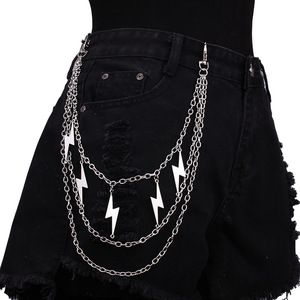 Multi Layered Metal Lightning Bolt Waist <b>Chain</b> Punk Style Zinc Alloy Body <b>Chain</b> For Men And Women Daily Wear Hip Hop Trendy - Product Image 5