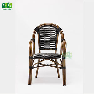 Silla bistró de mimbre y aluminio, asiento de aspecto de bambú con brazo para cafetería y restaurante (E6016) - Product Image 2