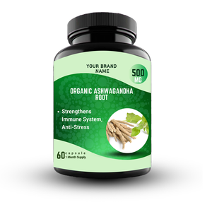 Cápsulas de extracto de hierbas de raíz de Aswagandha orgánica soporte natural para un sistema nervioso saludable directo de la India Etiqueta Privada - Product Image 1