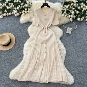 Abito da donna <span class=keywords><strong>in</strong></span> <span class=keywords><strong>maglia</strong></span> lunga <span class=keywords><strong>verde</strong></span> elegante fibbia oro snellente a-line Silhouette abiti a maniche corte per l'estate - Product Image 3