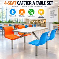 Ensemble de table de cantine intégrée en acier contemporain 4 places avec chaises en plastique colorées, mobilier de salle à manger scolaire