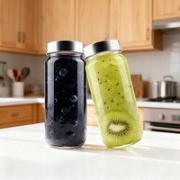 Bouteille en verre de 10 oz réutilisable pour boire, bouteille en verre transparente pour jus avec couvercle en acier inoxydable, contenants de stockage de boissons
