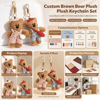 Porte-clés en peluche ours mignon marron avec vêtements, idéal pour sac ou cadeau, vente en gros, personnalisable
