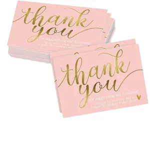 Offre Spéciale en gros or personnalisé rose carte de visite impression brillante cartes de remerciement personnalisées avec logo