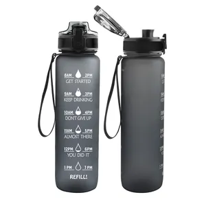탑 셀러 2021 아마존 스포츠 물병 필터 뚜껑 동기 부여 시간 마커 신제품 BPA 무료 1000ML 32OZ