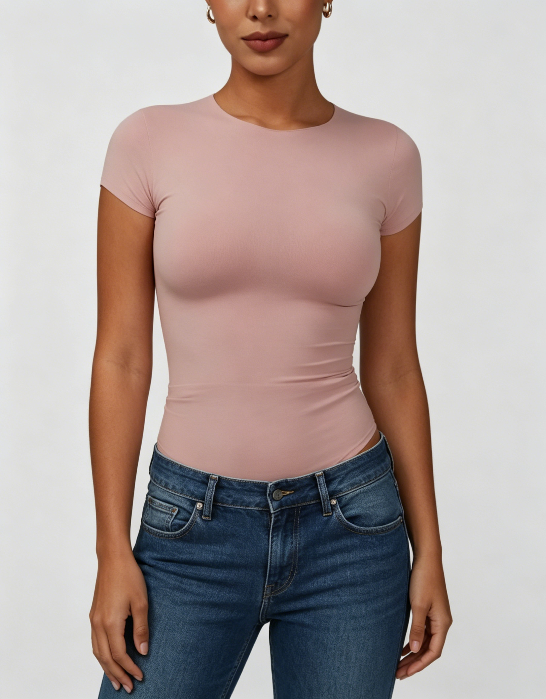 New Slim Fit Casual Top, Sense Of Luxury Square Shoulder Short Sleeve T-Shirt, Naked Feeling Sports Fitness Top