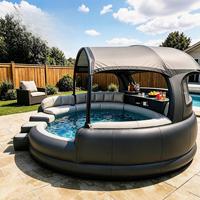 Bar de piscine gonflable de luxe personnalisé en stock avec auvent et sièges, idéal pour les fêtes en extérieur