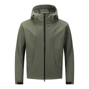Veste Softshell Minimaliste <span class=keywords><strong>Gris</strong></span> Clair à Capuche, Manteau Urbain Extérieur avec Capuche à Cordon Élastique pour Hommes et Femmes, Logo Personnalisé Vente en Gros - Product Image 3
