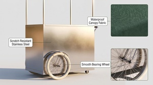 Carrito de Café Retro Móvil con Gabinete de Acero Inoxidable, Tapa de Madera, Impresión Personalizada, Toldo, Ruedas Vintage, Quiosco de Calle OEM - Product Image 2