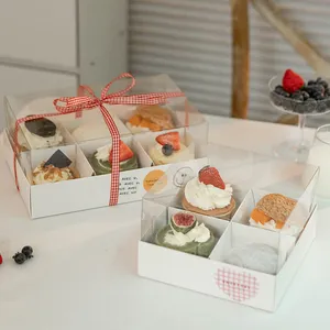 4/6隔层甜点纸杯蛋糕包装盒，带透明窗口，用于甜点包装纸盒