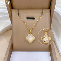 Ensemble de bijoux en acier inoxydable, trèfle à quatre feuilles, plaqué or, serti de diamants, collier et boucles d'oreilles, motif floral classique pour anniversaire