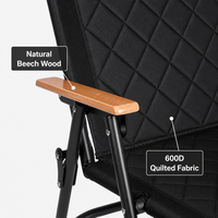 Chaise pliante de style Kermit avec dossier haut, rembourrée en coton PP, avec accoudoirs en bois de hêtre