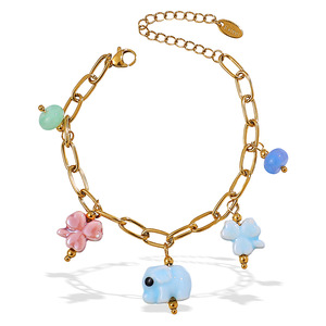 unique stainless steel enamel flower pendant necklace 18k gold plated <b>elephant</b> enamel pendant bracelet jewelry for women - Product Image 4