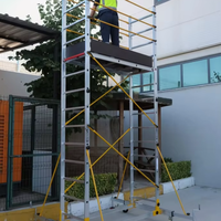 Plateforme de travail en hauteur télescopique certifiée EN131 en alliage d'aluminium avec mât vertical, entraînement hydraulique et roues de sécurité