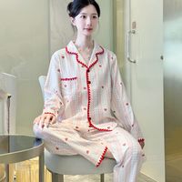 Doux rayé coeurs imprimé pyjamas confortable femmes vêtements de détente coton mignon princesse Style 2 pièces ensembles vêtements de nuit